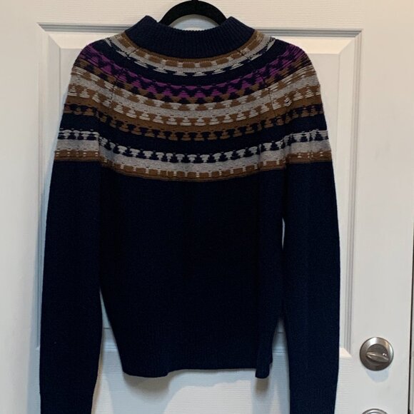 Theory Wm's Fair Isle Wool & Cashmere Sweater - Navy Small #0574 - Picture 5 of 7